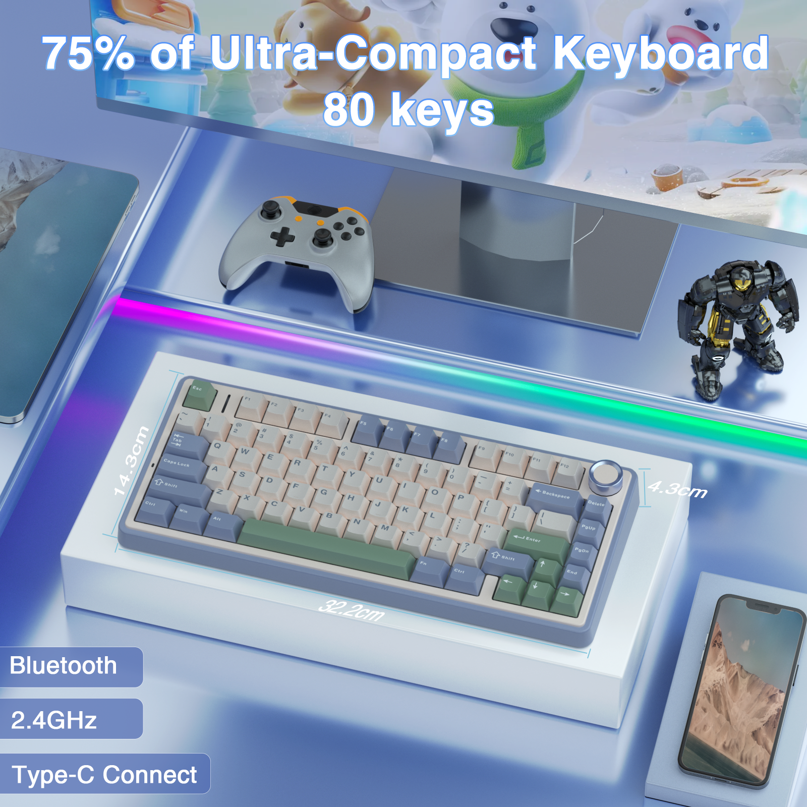 AULA F75 Pro Knob Side-Printed Mechanical Keyboard
