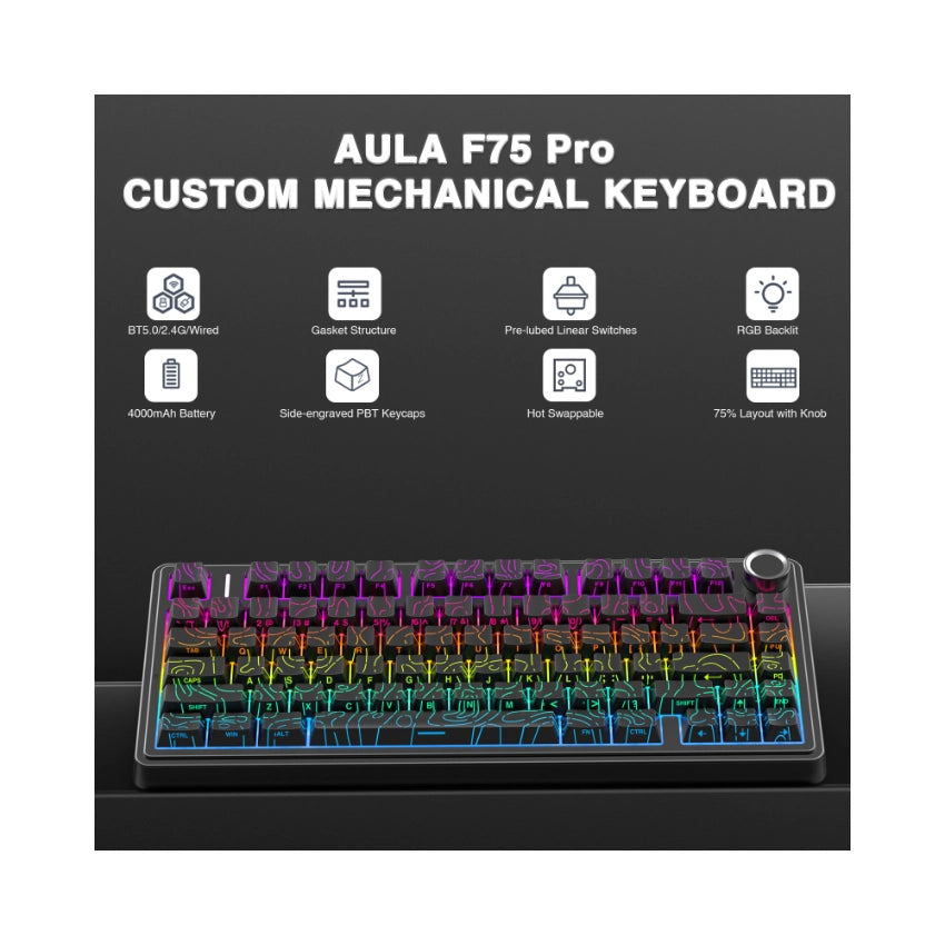 AULA F75 Pro Knob Side-Printed Mechanical Keyboard AULA F75 Pro Knob Side-Printed Mechanical Keyboard