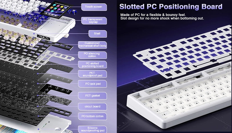 Multi-Layer Shockproof Keyboard Design מקלדת גיימינג מכאנית אלחוטית עם מסך L99 מבית AULA