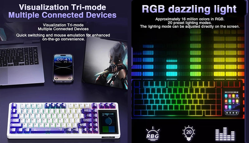 Tri-mode Multi-Device with RGB Display מקלדת גיימינג מכאנית אלחוטית עם מסך L99 מבית AULA